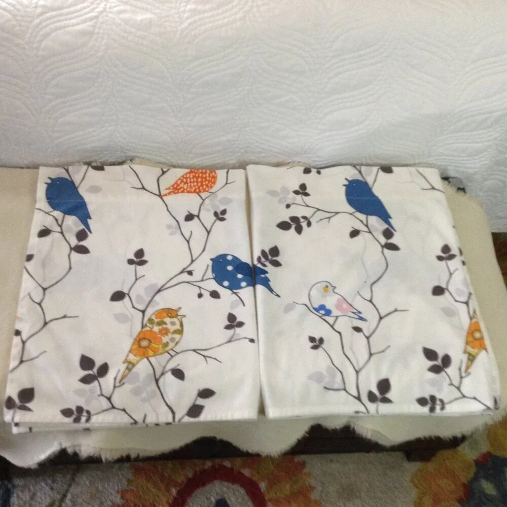 Pair of Charming Bird Bedroom Curtain toppers. Hippie chic, Bohemian. 54
